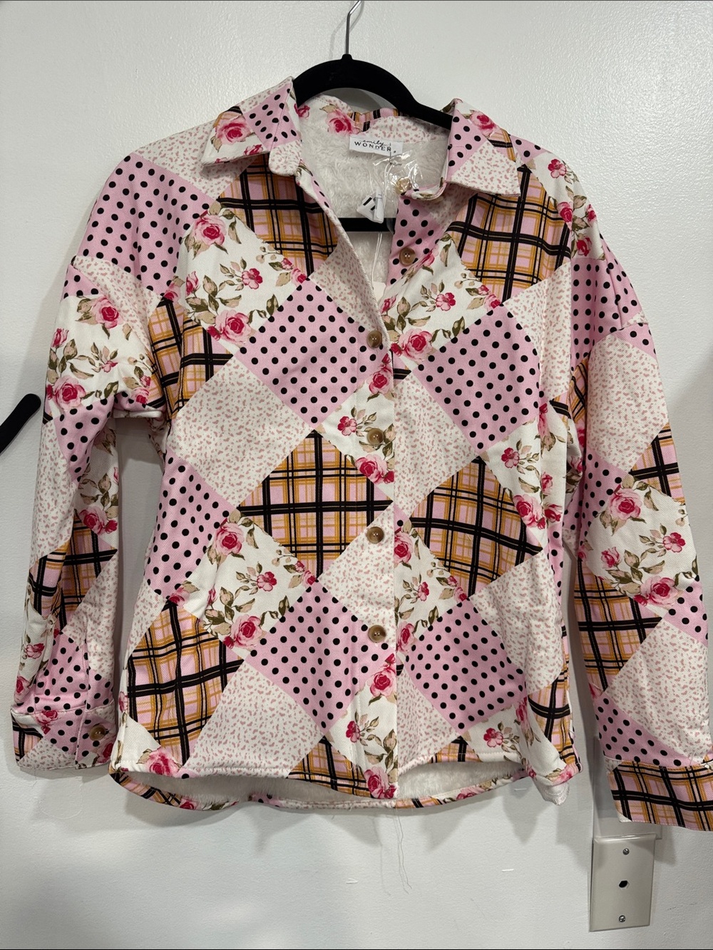 Patchwork Floral Button-Down Shirt in Pink